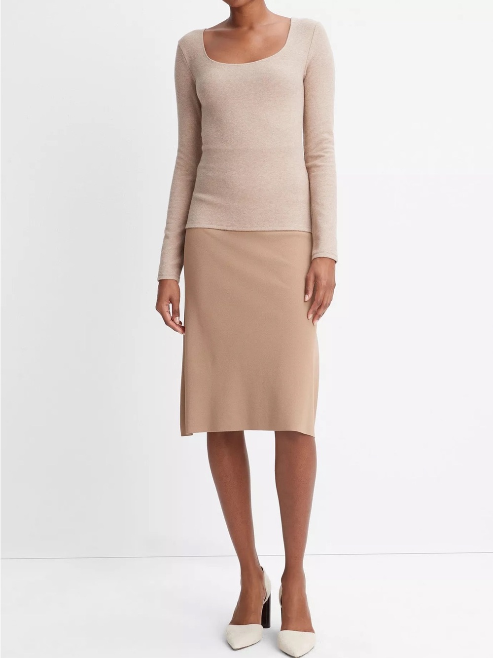 Vince Long-Sleeve Boatneck Top in Light Taupe